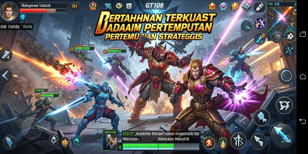 Tampilan gameplay GT108 yang menegangkan dalam pertempuran Tower Defense.