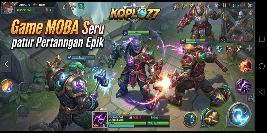 Screenshot KOPLO77 menampilkan aksi seru karakter dalam pertempuran MOBA.