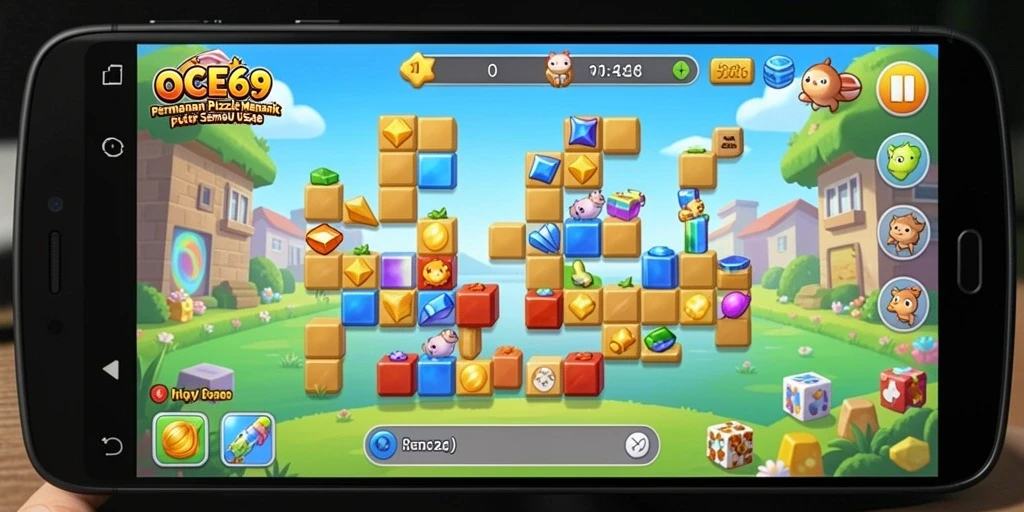 Screenshot gameplay OCE69 yang menunjukkan berbagai jenis puzzle yang menantang.