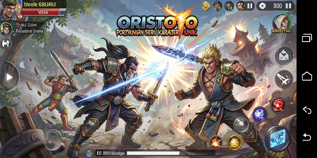 Tampilan gameplay ORISTOTO saat pertarungan seru berlangsung.
