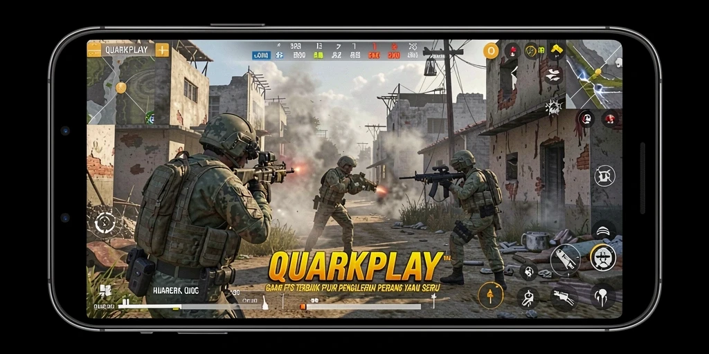 Gameplay intens di QUARKPLAY dengan aksi tembak-menembak nyata.
