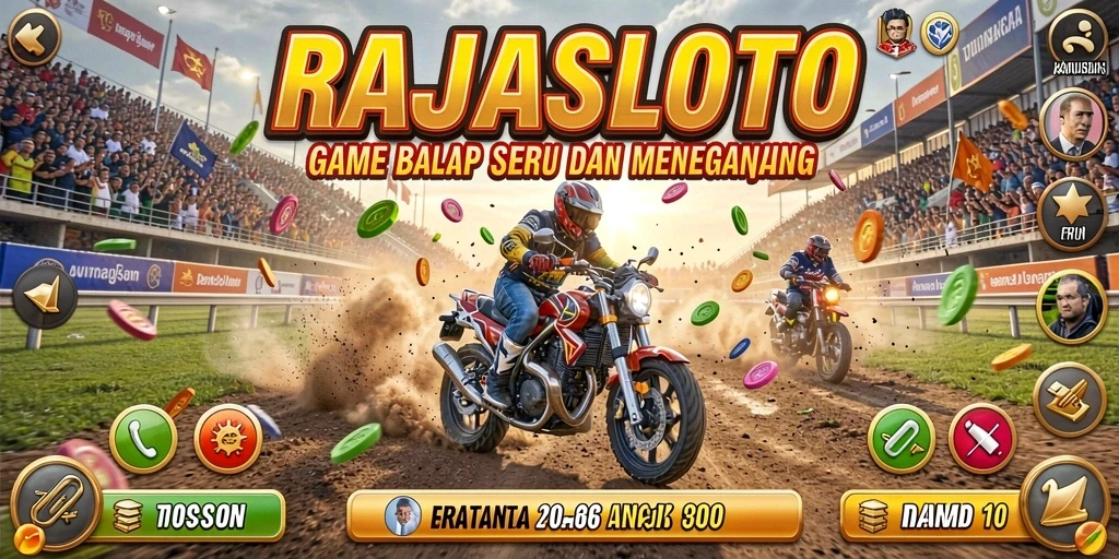 Gameplay seru RAJASLOTO dengan aksi balap yang mendebarkan.