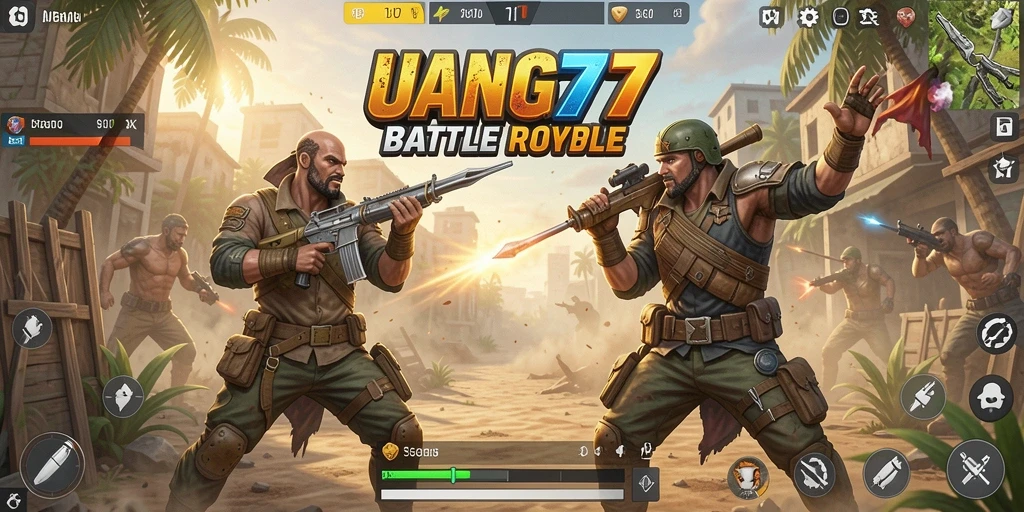 Tampilan gameplay UANG77 yang seru dan penuh aksi dalam arena Battle Royale.